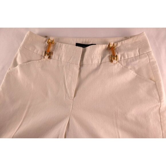 Larry Levine Size 8P Petite White Capris with Gold Buckle Details - Picture 4 of 9